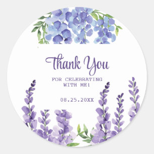 Blue Purple Wisteria Floral Greenery Thank You Classic Round Sticker