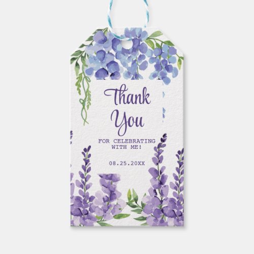 Blue Purple Wisteria Floral Greenery Thank You  Gift Tags