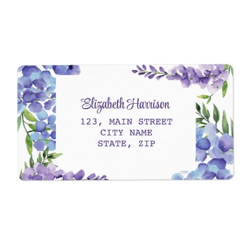 Blue Purple Wisteria Floral Return Address Label