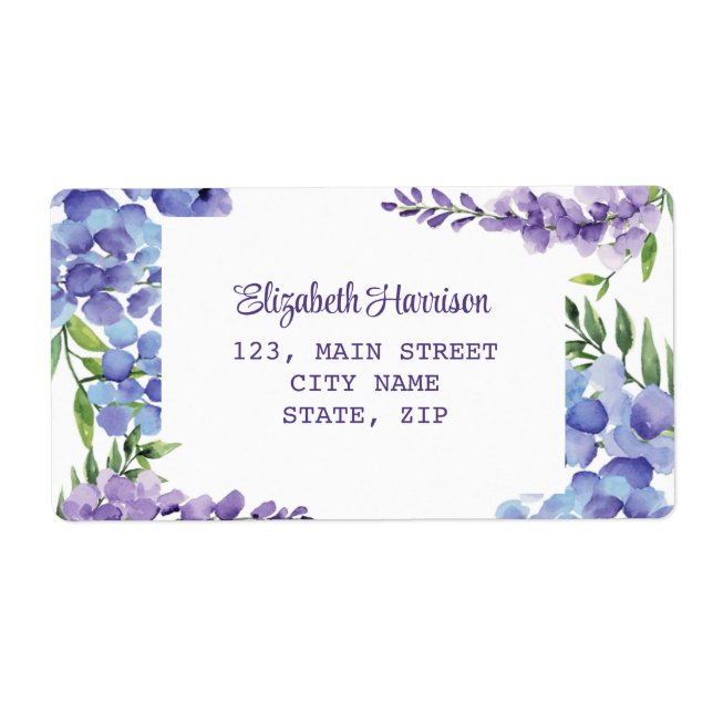 Blue Purple Wisteria Floral Return Address Label (Front)