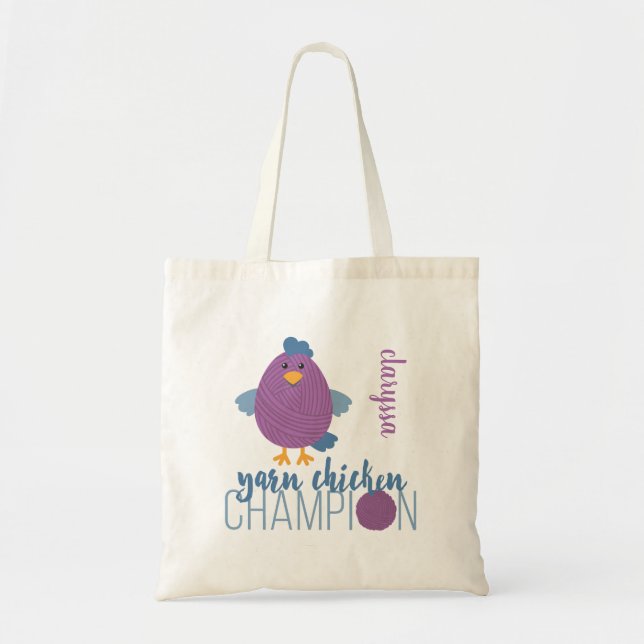 Blue & Purple Yarn Chicken Champion Tote Bag (Front)