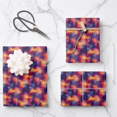 Blue/Purple/Yellow Abstract Paint Wrapping Paper Sheets