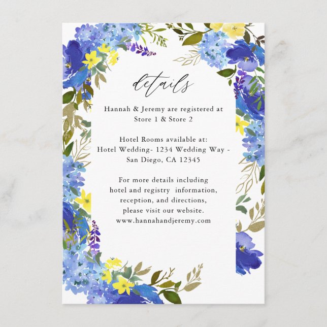 Blue Purple & Yellow Floral Details Enclosure Card (Front)