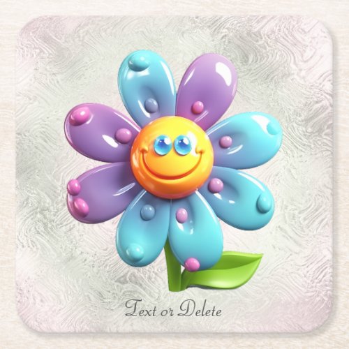 Blue Purple Yellow Flower Paper Coaster