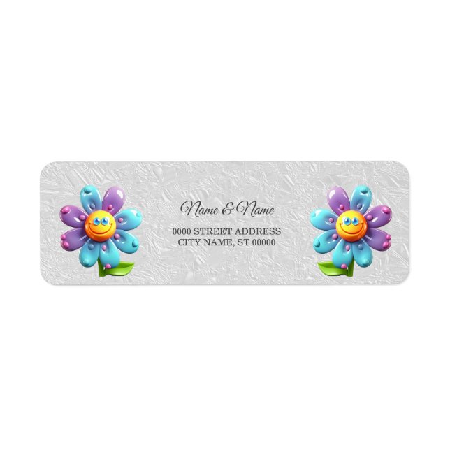Blue Purple Yellow Flower Return Address Label (Front)