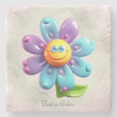 Blue Purple Yellow Flower Stone Coaster