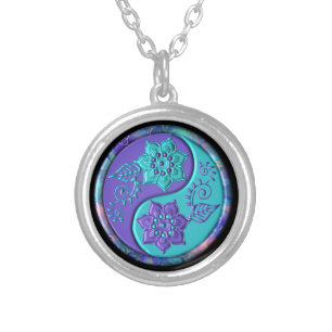 Blue & Purple Yin Yang Silver Plated Necklace