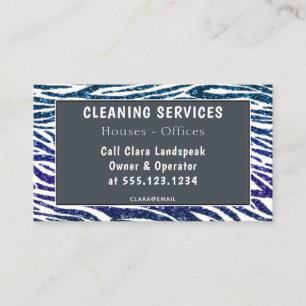 Blue Purple Zebra Print Glitter Cleaning Business Card
