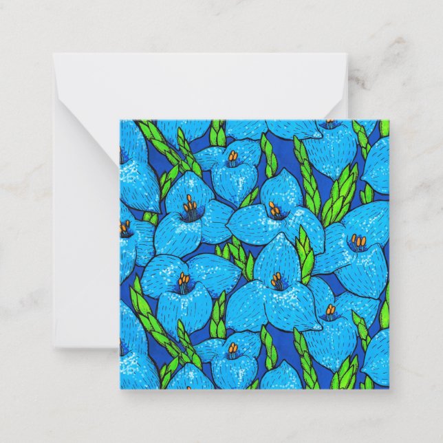 Blue Puya Flowers Botanical Tropical Floral Note Card (Front)