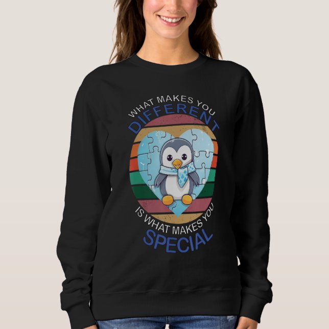 Blue Puzzle Autism Child Awareness Penguin Sweatshirt (Front)