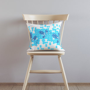 Blue Puzzle Buterfly Throw Pillow