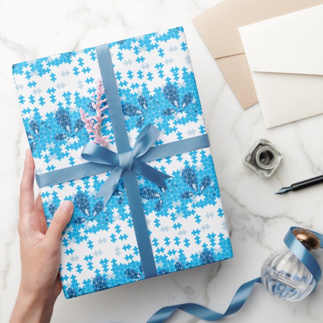 Blue Puzzle Buterfly  Wrapping Paper (Gifting)
