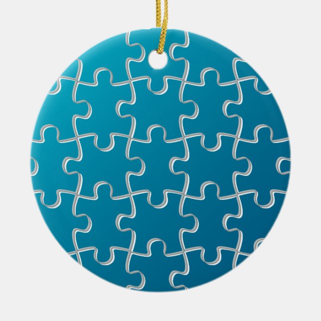 Blue puzzle pattern ceramic ornament (Front)