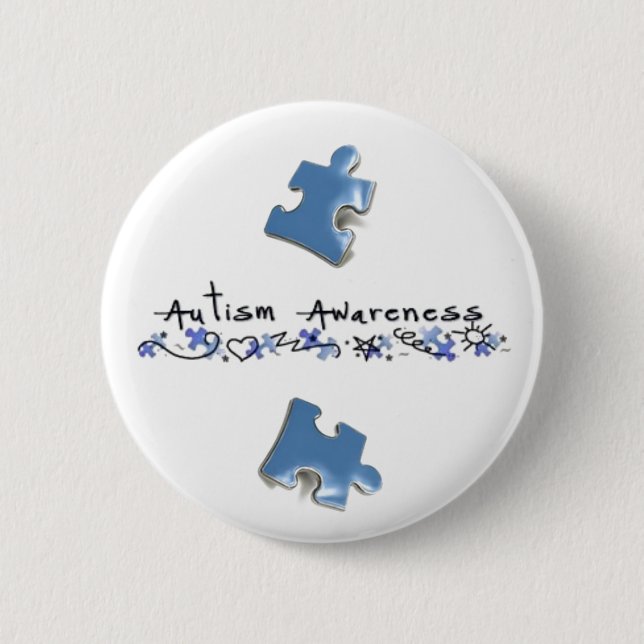 Blue Puzzle Pieces - Autism Awareness Button (Front)