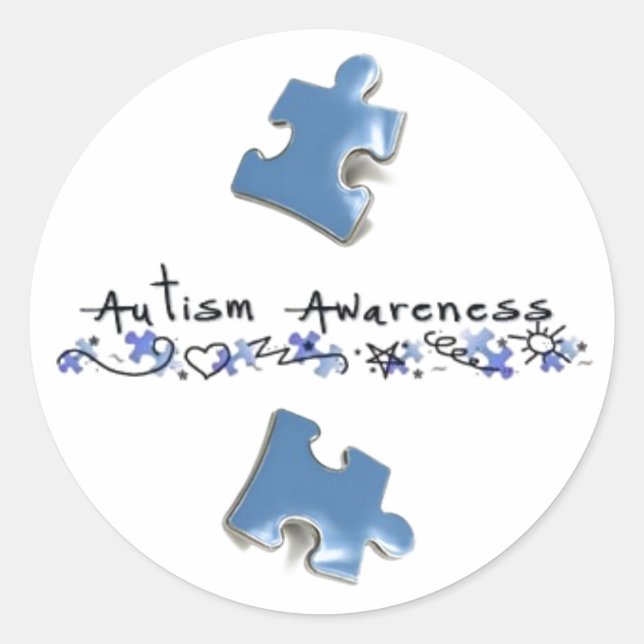 Blue Puzzle Pieces - Autism Awareness Classic Round Sticker (Front)