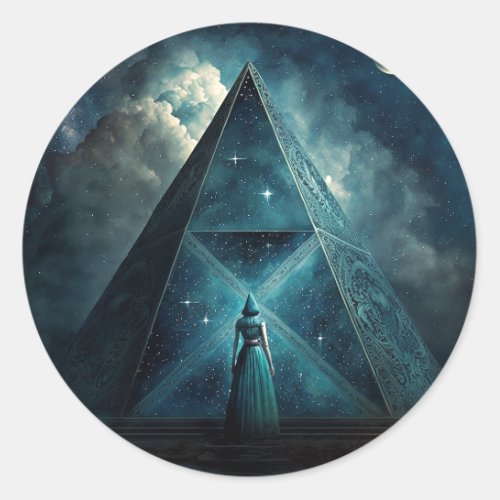 Blue Pyramid Surreal Visionary Art Classic Round Sticker