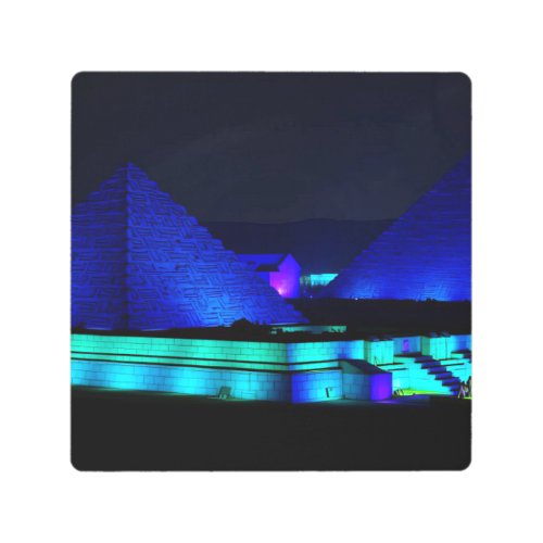 Blue pyramids design  metal print