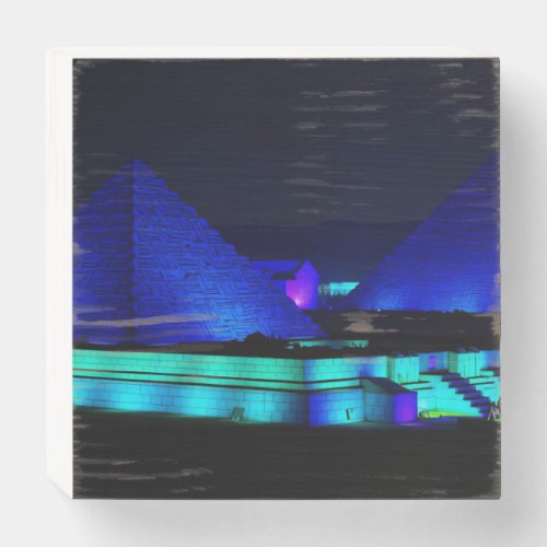 Blue pyramids design  wooden box sign