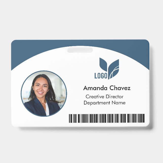 Blue QR Barcode Employee Photo Badge (Front)