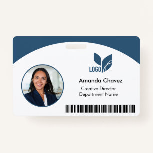 Blue QR Barcode Employee Photo Badge