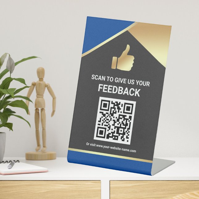Blue QR Code Customer Feedback Review Table Sign (Creator Uploaded)