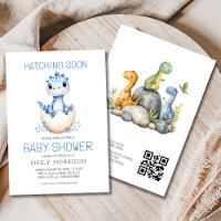Blue QR Code Dinosaur Hatching Soon Baby Shower