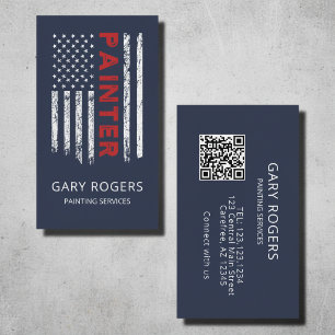 Blue QR Code Painter American Flag Business Card