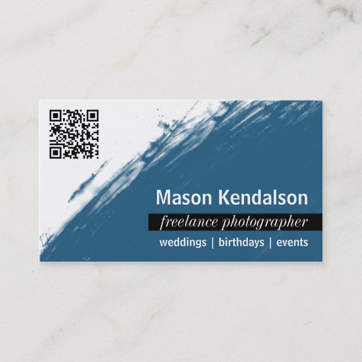 Blue QR CODE Photographer Business Card Zazzle