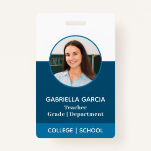 Blue QR Code School Teacher Photo ID badge