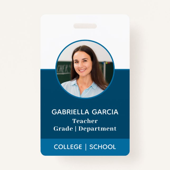 Blue QR Code School Teacher Photo ID badge (Front)