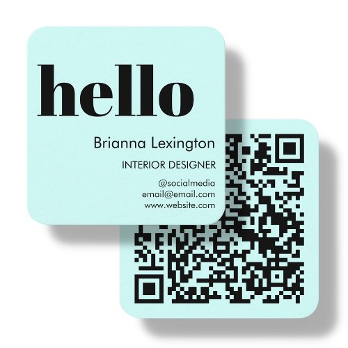 Blue  QR Code Social Media  Hello Square Business Card