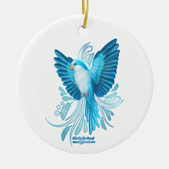 Blue Quaker Parrot Ceramic Ornament (Front)