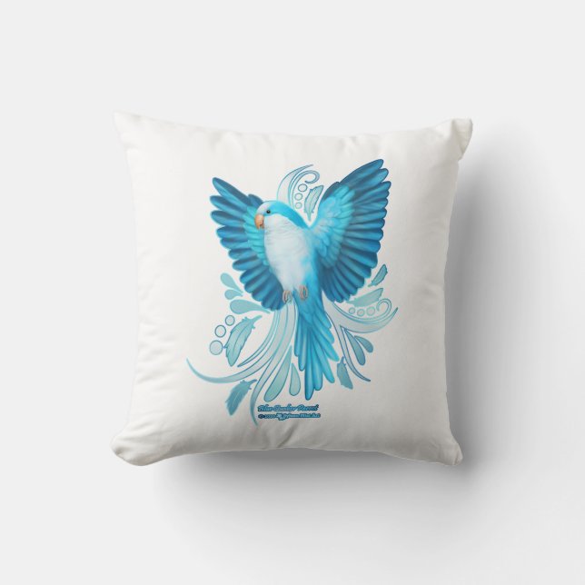 Blue Quaker Parrot Throw Pillow (Front)