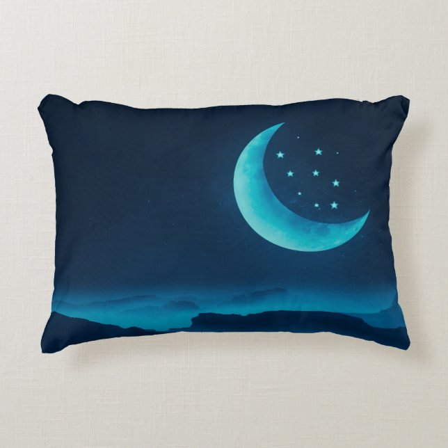 Blue Quarter Moon and Mountains | Accent Pillow (Front)
