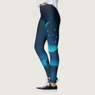 Blue Quarter Moon and Mountains   Leggings