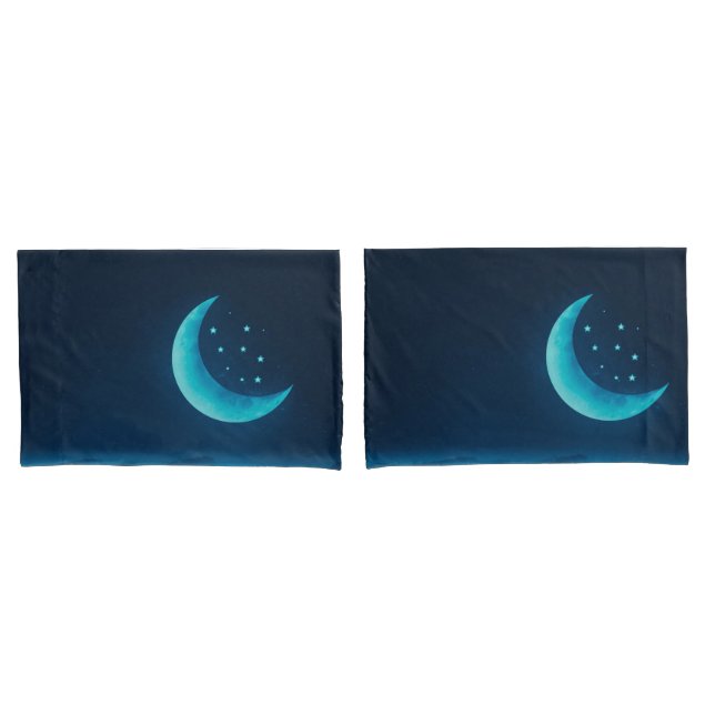 Blue Quarter Moon and Mountains | Pillowcase (Front-Set)