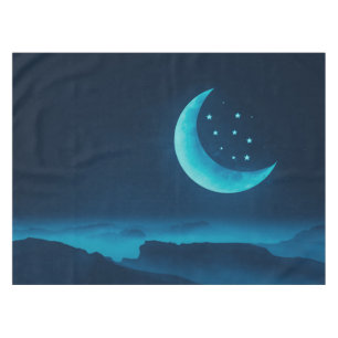 Blue Quarter Moon and Mountains   Tablecloth