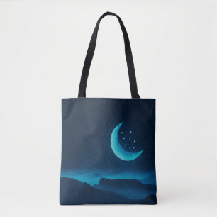 Blue Quarter Moon and Mountains   Tote Bag