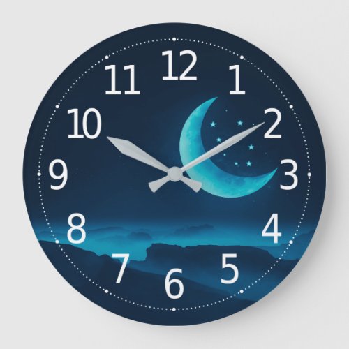 Blue Quarter Moon and Mountains  Wall Clock