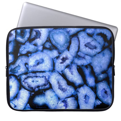 Blue Quartz Agate blue Geodes abstract pattern  Laptop Sleeve