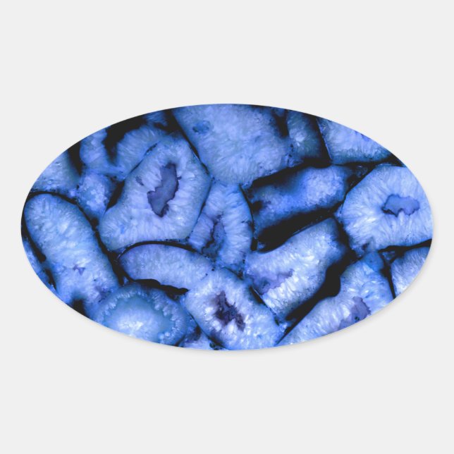 Blue Quartz Agate, blue Geodes, abstract pattern  Oval Sticker (Front)
