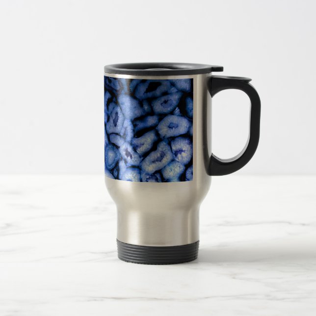 Blue Quartz Agate, blue Geodes, abstract pattern  Travel Mug (Right)