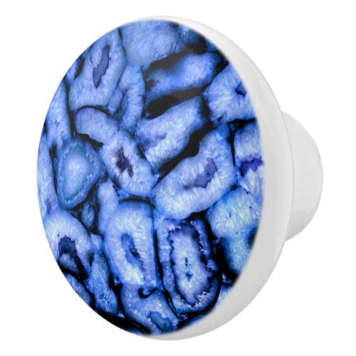 Blue Quartz Agate Geodes Ceramic Knob
