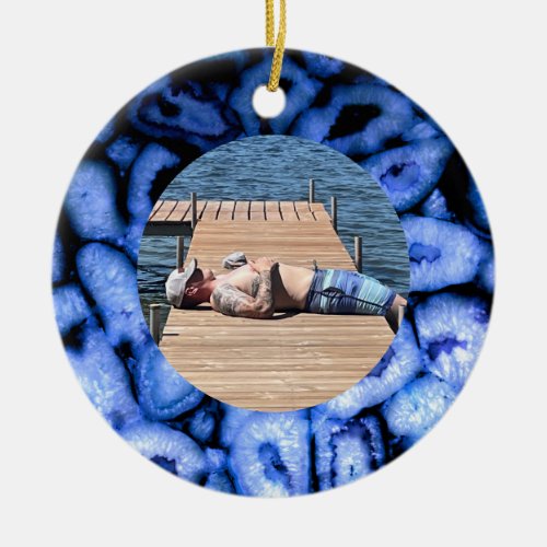 Blue Quartz Agate Geodes Ceramic Ornament