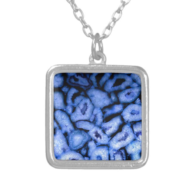 Blue Quartz Agate Geodes Silver Plated Necklace (Front)