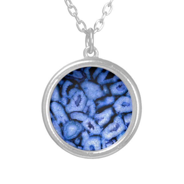 Blue Quartz Agate Geodes Silver Plated Necklace (Front)