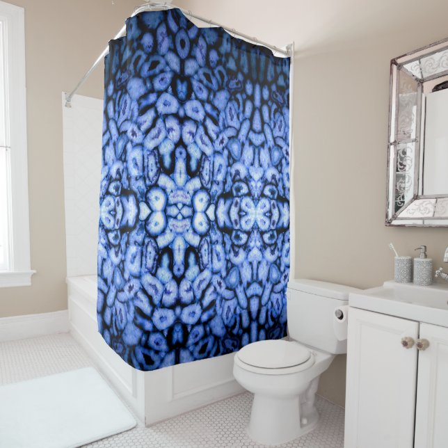 Blue Quartz, blue Agate, blue Geodes Shower Curtain (In Situ)