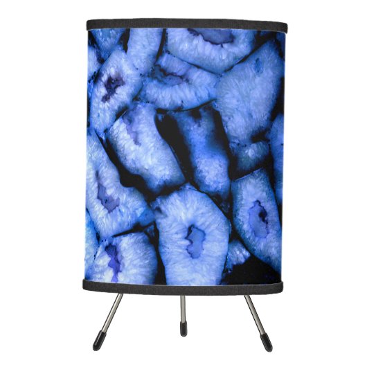 Blue Quartz, blue Agate, blue Geodes Tripod Lamp (Front)
