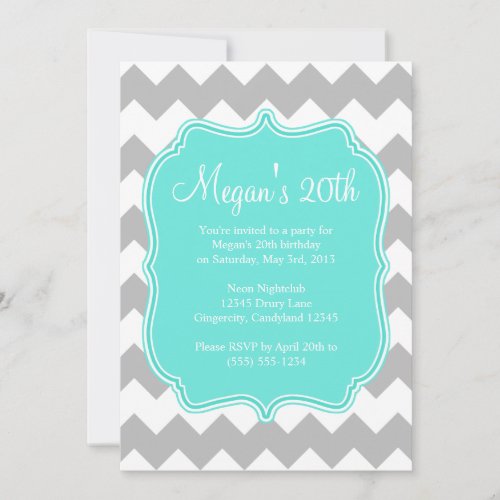Blue Quatrefoil Chevron Birthday Invitation