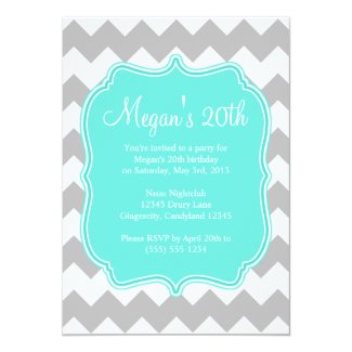 Blue Quatrefoil Chevron Birthday Invitation